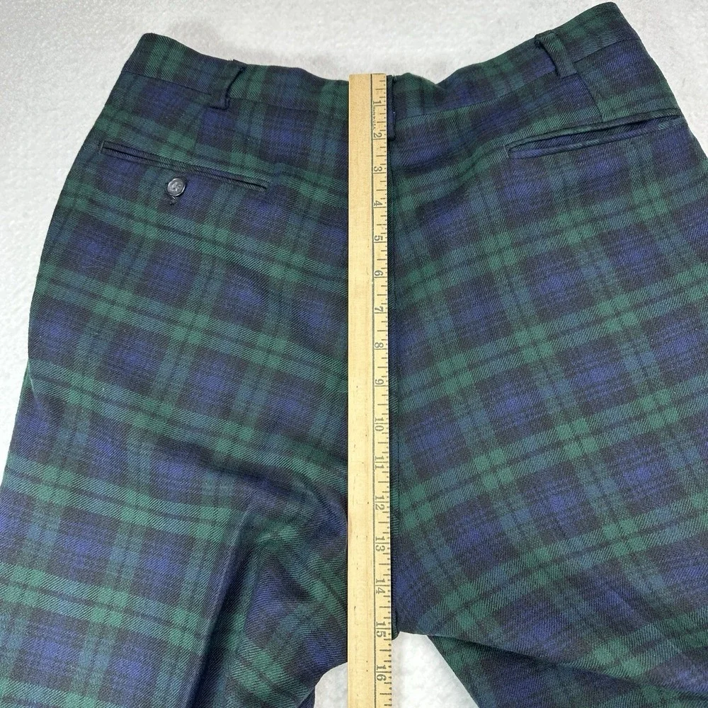 Vtg Jos A Bank Mens 32x28 Green Blue Plaid 100% Wool Dress Pleat Pants USA Made